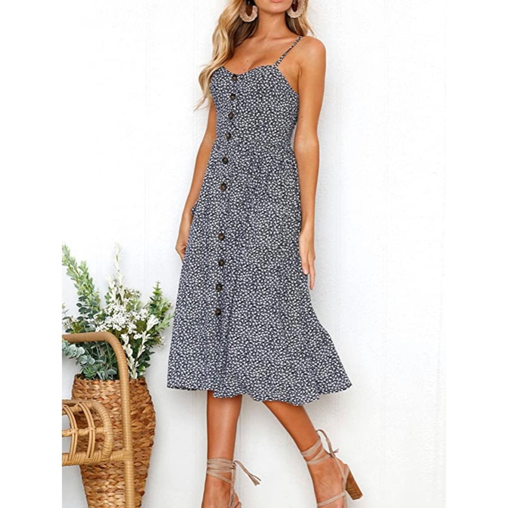 Blue Floral T Length Summer Dress